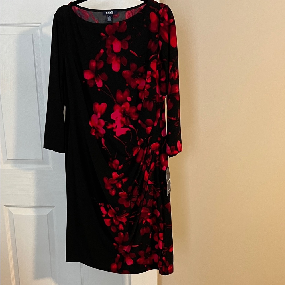NWT. Chaps Chic Black and Red Floral Dress